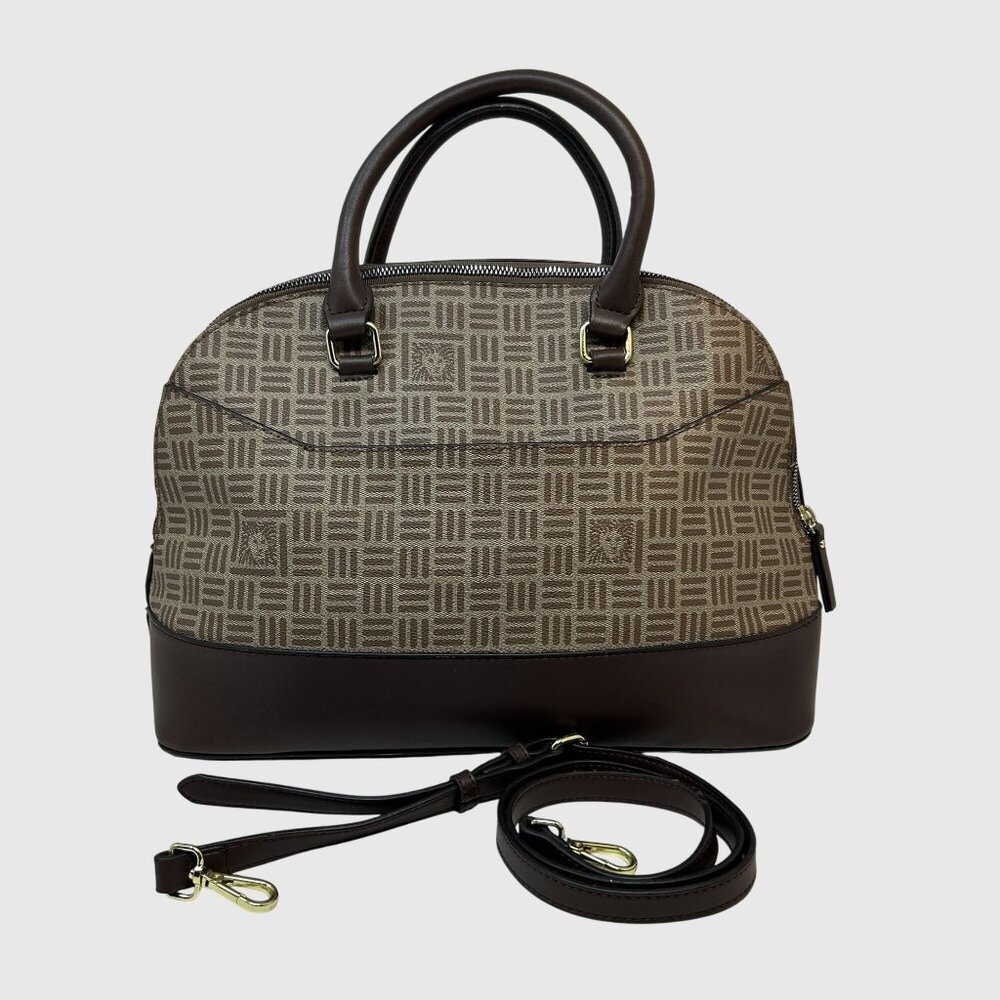 Anne Klein Brown & Beige Geometric Satchel Handbag With Detachable Strap